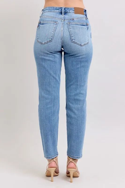 Judy Blue Full Size Mid Rise Vintage Wash Slim Jeans with Cell Phone Pocket Plus Size - Image 5