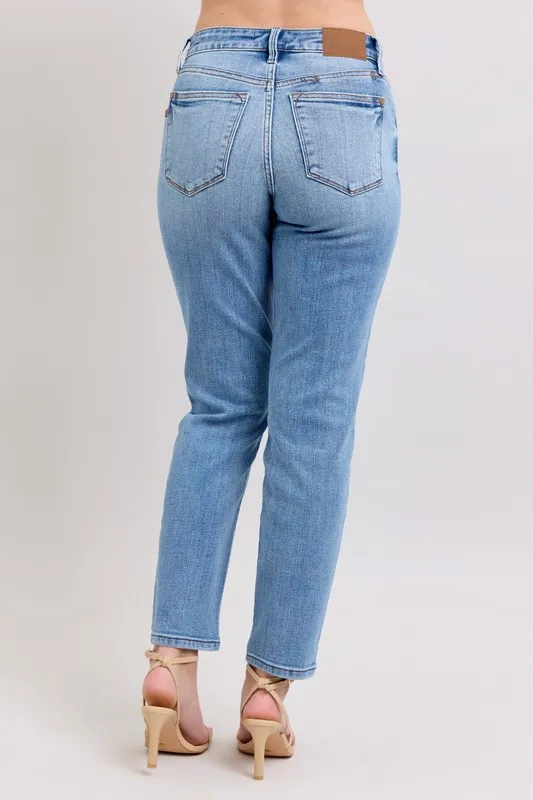 Judy Blue Full Size Mid Rise Vintage Wash Slim Jeans with Cell Phone Pocket Plus Size - Image 6
