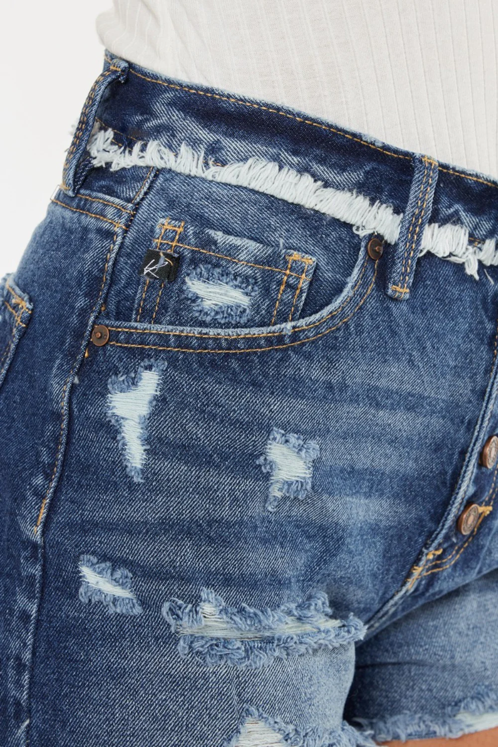 Kancan Distressed Button Fly Denim Shorts - Image 10