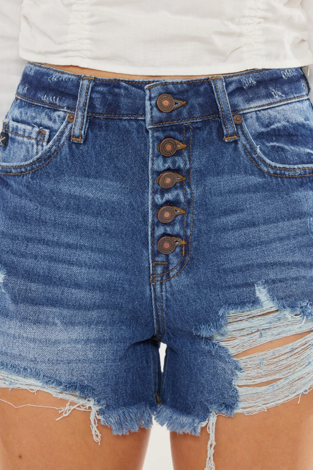 Kancan Distressed Button-Fly High Waist Denim Shorts - Image 7