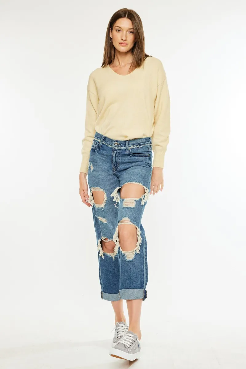 Kancan Distressed Mid Rise True Boyfriend Jeans - Image 3