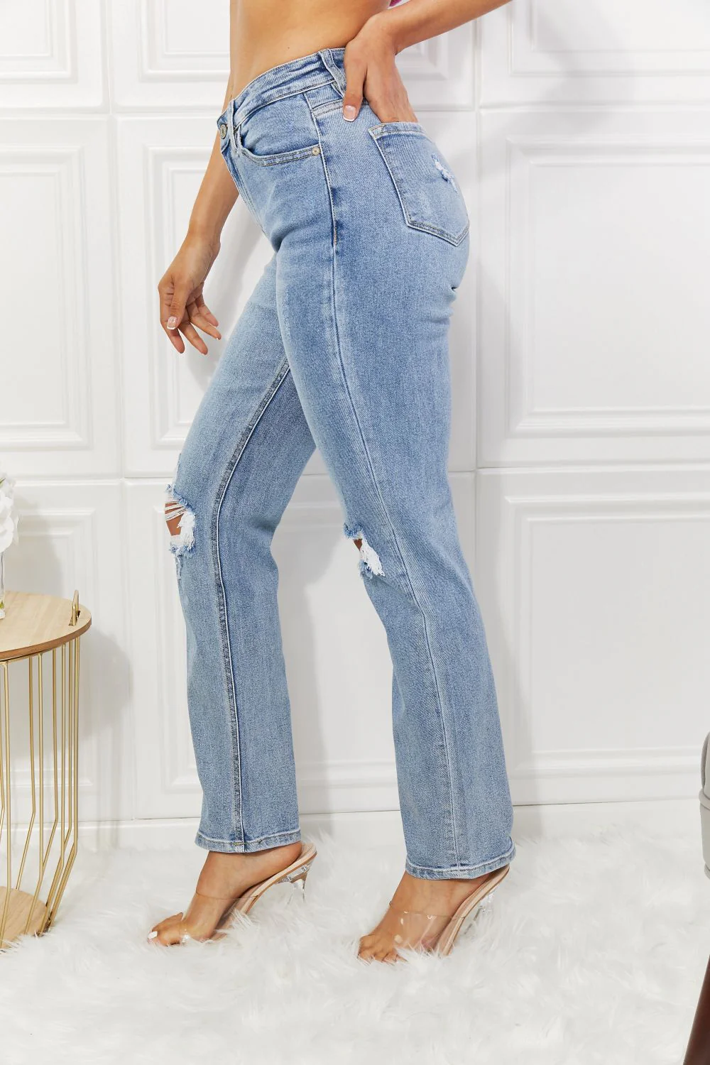 Kancan High Rise Distressed Slim Straight Jeans - Image 4