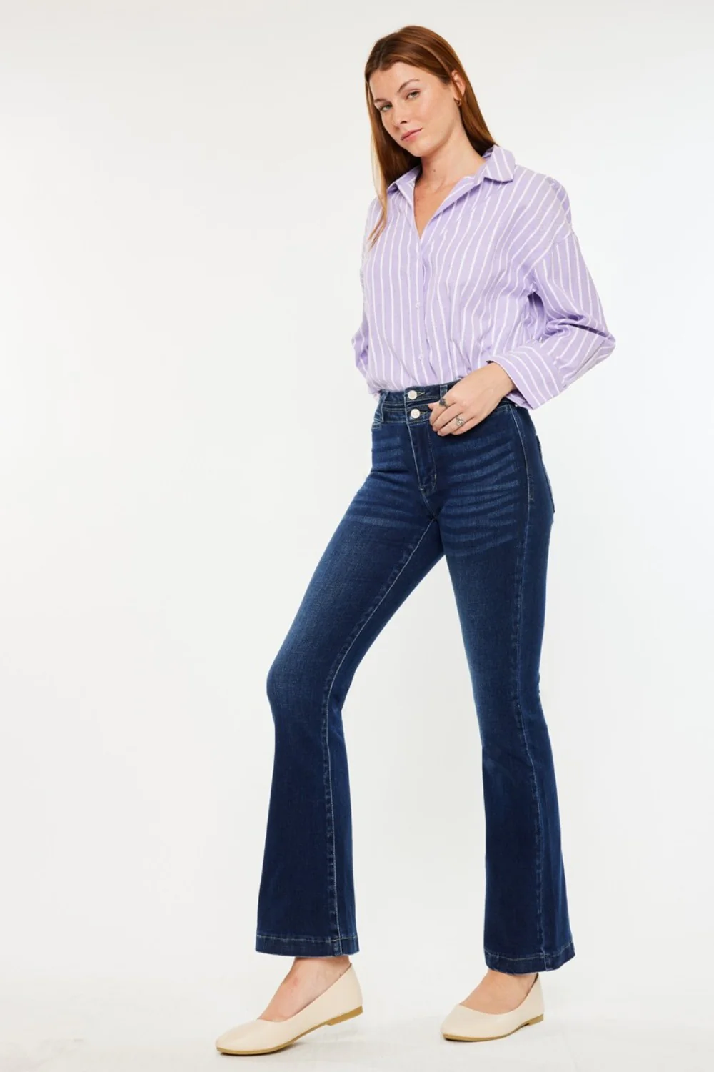 Kancan High Rise Double Waistband Flare Jeans - Image 4