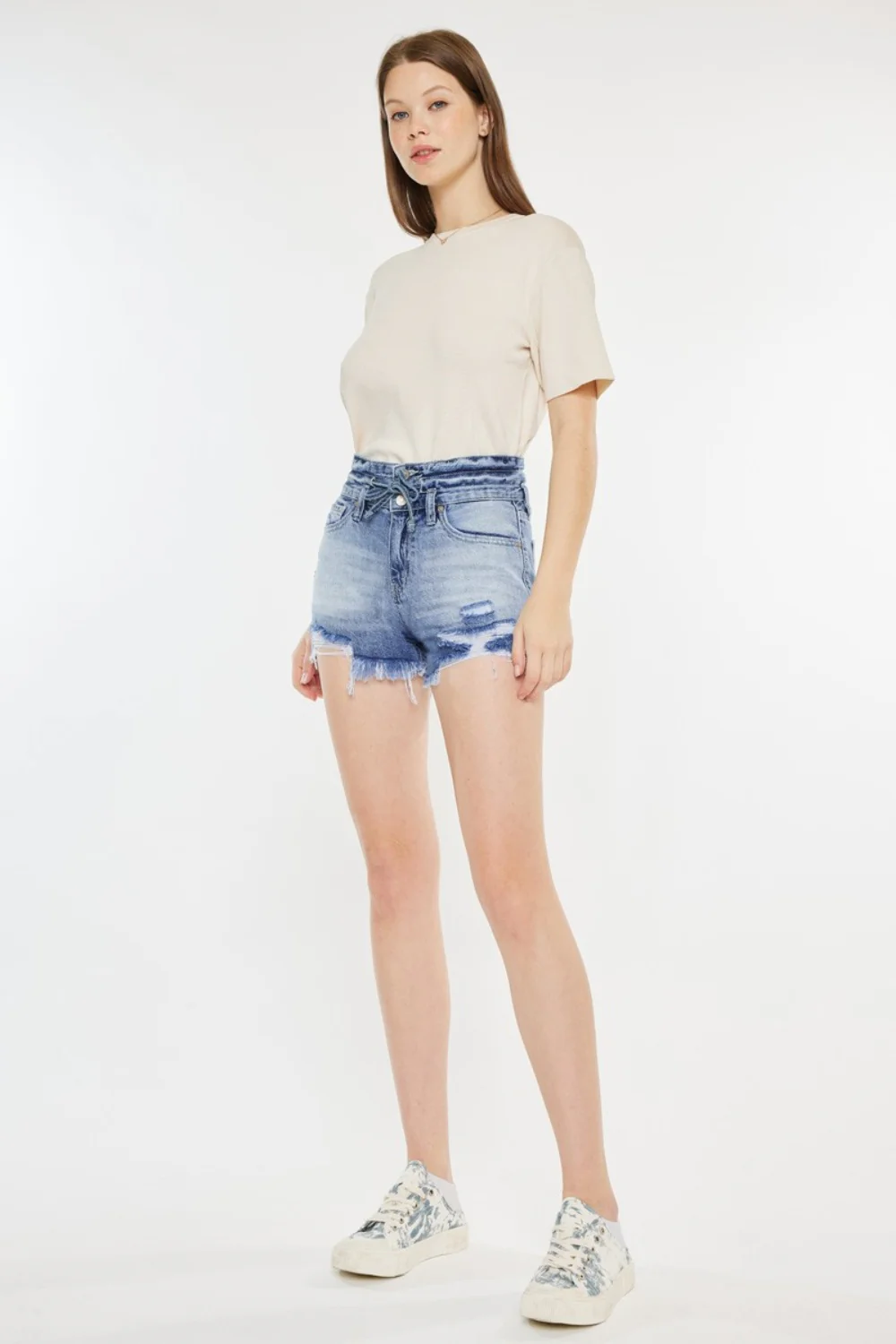 Kancan High Rise Frayed Hem Denim Shorts - Image 9
