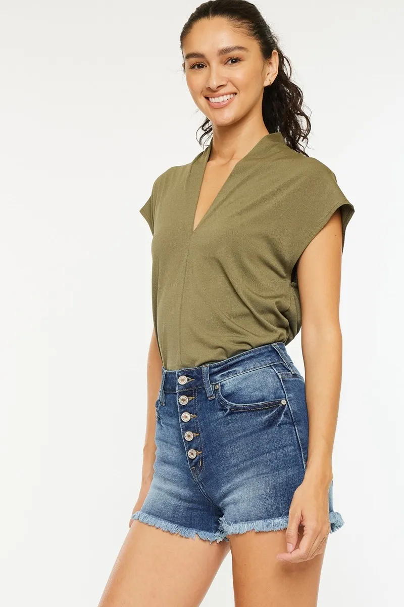 Kancan High Rise Frayed Hem Denim Shorts - Image 2