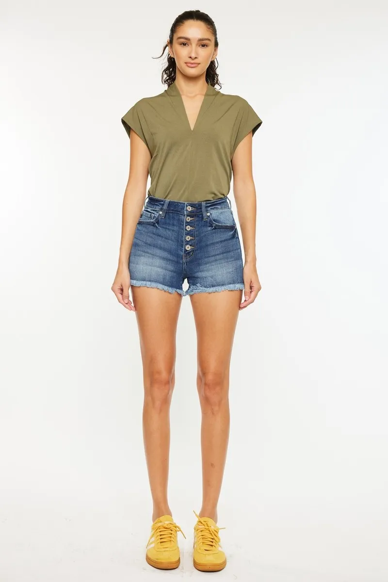 Kancan High Rise Frayed Hem Denim Shorts - Image 4