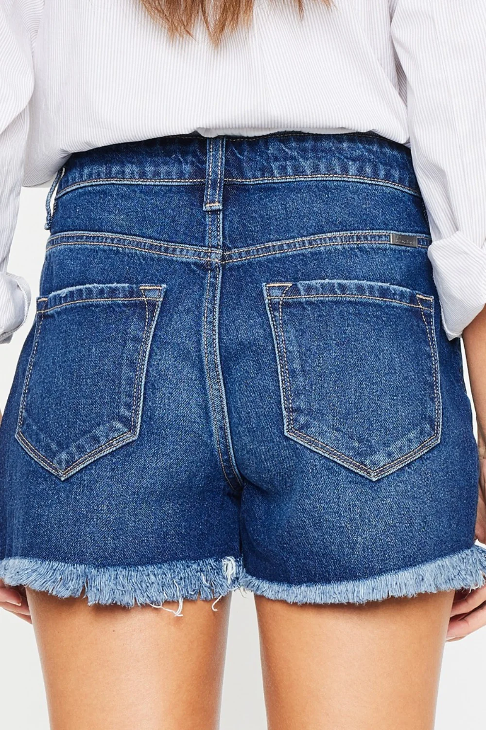 Kancan High Rise Frayed Hem Denim Shorts - Image 6
