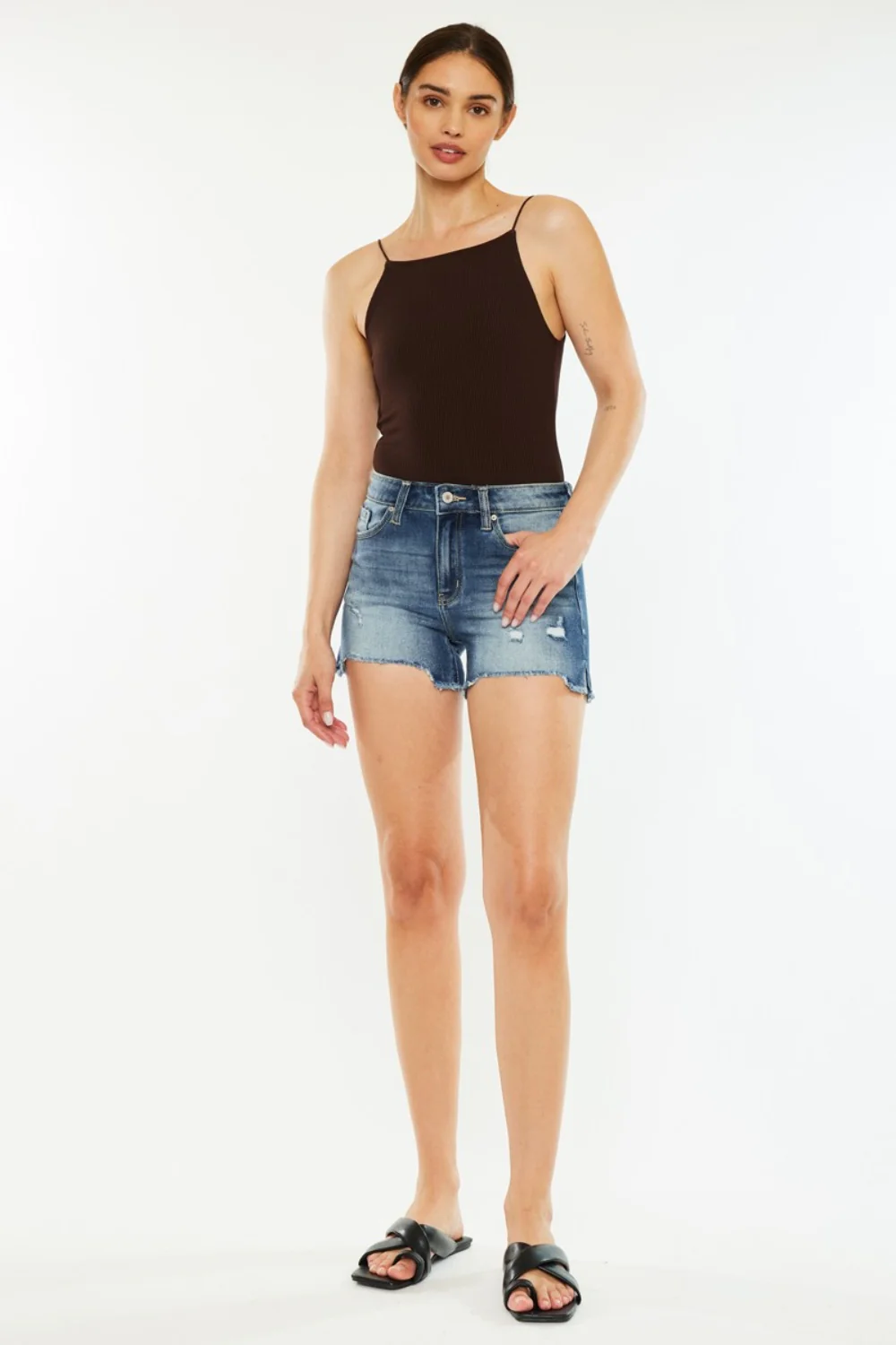 Kancan High Waist Raw Hem Denim Shorts - Image 5