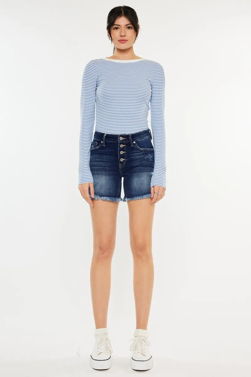Kancan Mid Rise Button Fly Denim Shorts - Image 7