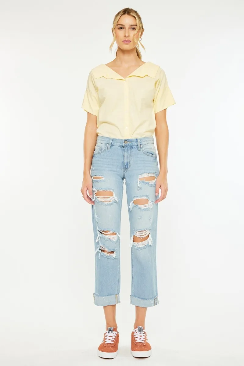 Kancan Mid Rise Distressed Boyfriend Jeans - Image 2