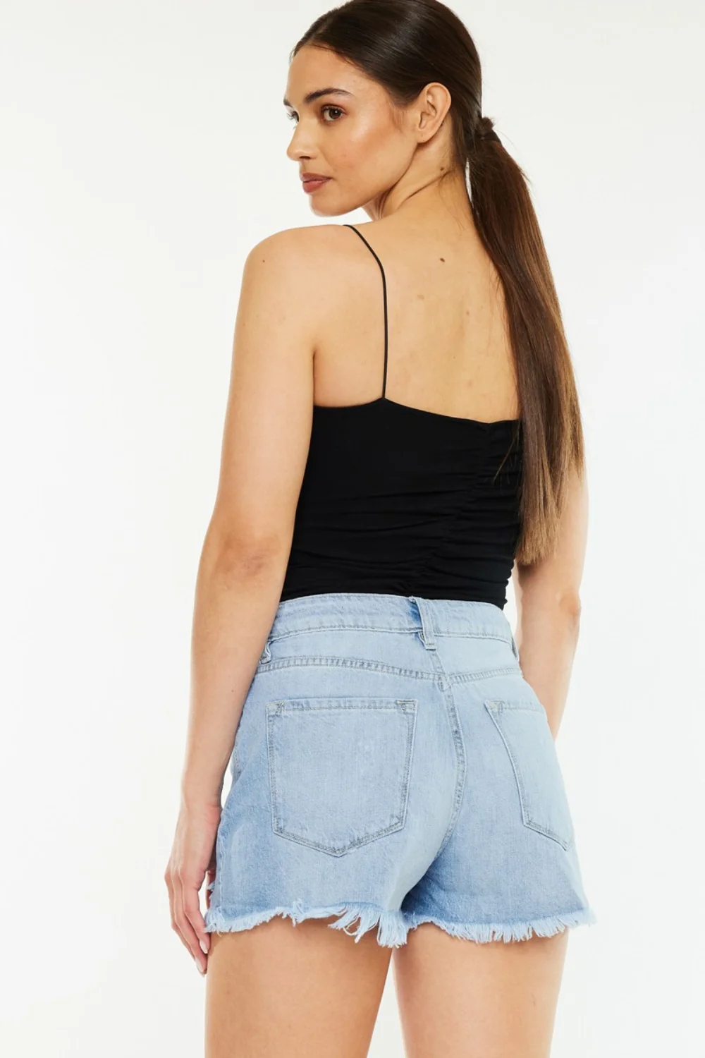 Kancan Raw Hem Distressed High Waist Denim Shorts - Image 2