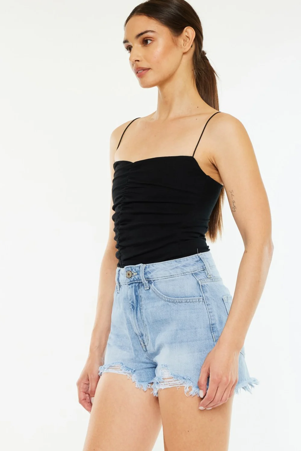 Kancan Raw Hem Distressed High Waist Denim Shorts - Image 3