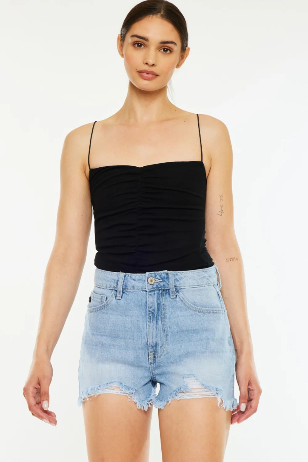 Kancan Raw Hem Distressed High Waist Denim Shorts - Image 4