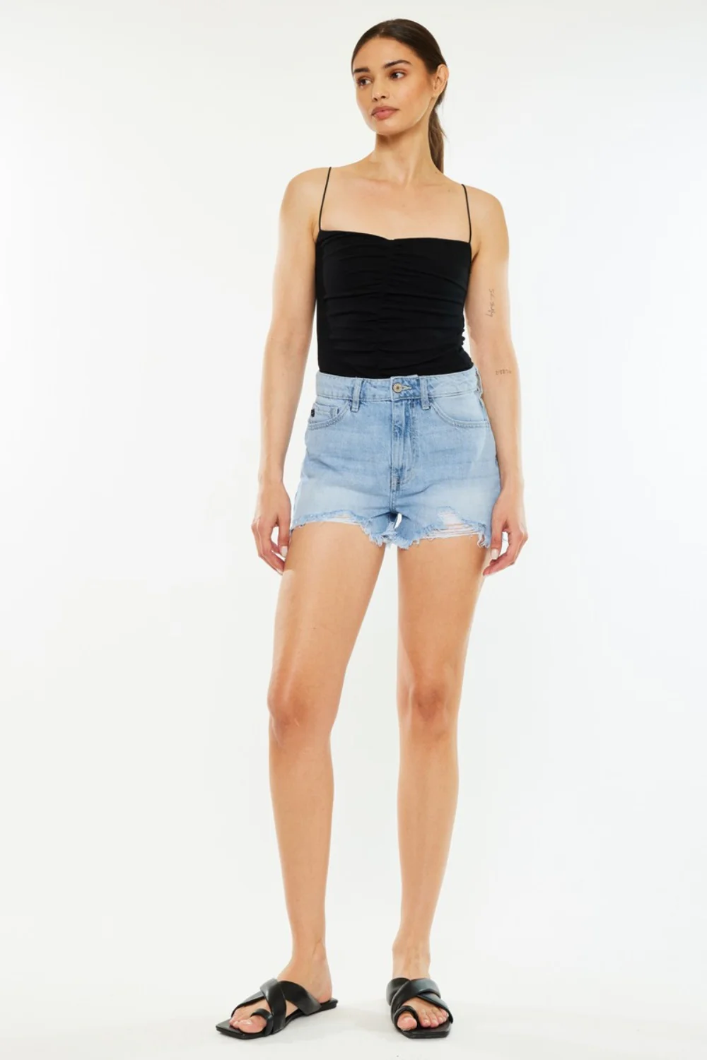 Kancan Raw Hem Distressed High Waist Denim Shorts - Image 5