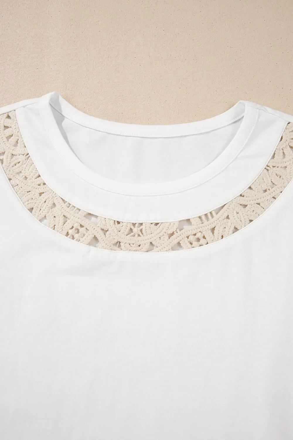 Lace Crochet Crew Neck Casual T Shirt - Image 8