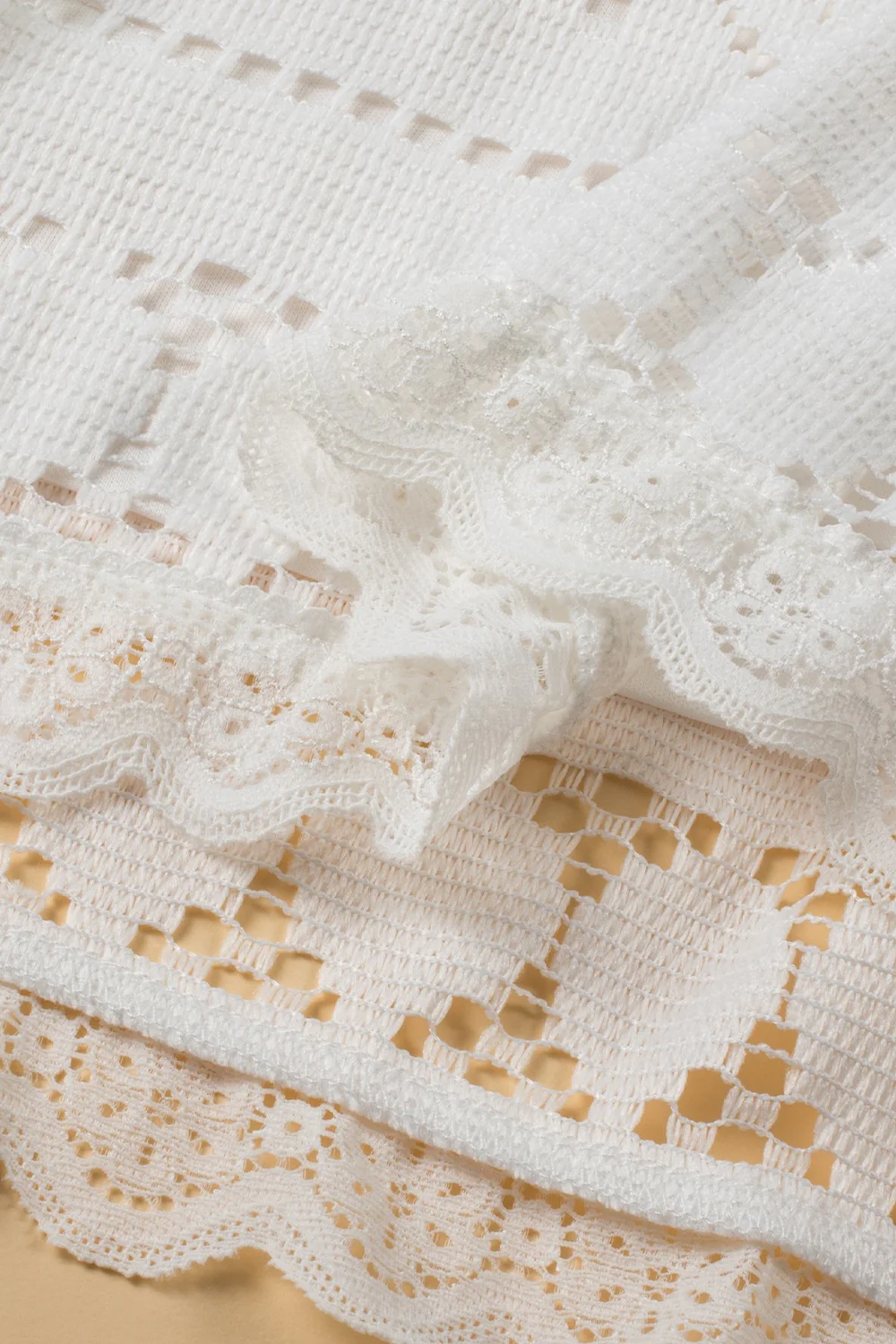 Lace Crochet Hollowed Scallop Hem V Neck Blouse - Image 8