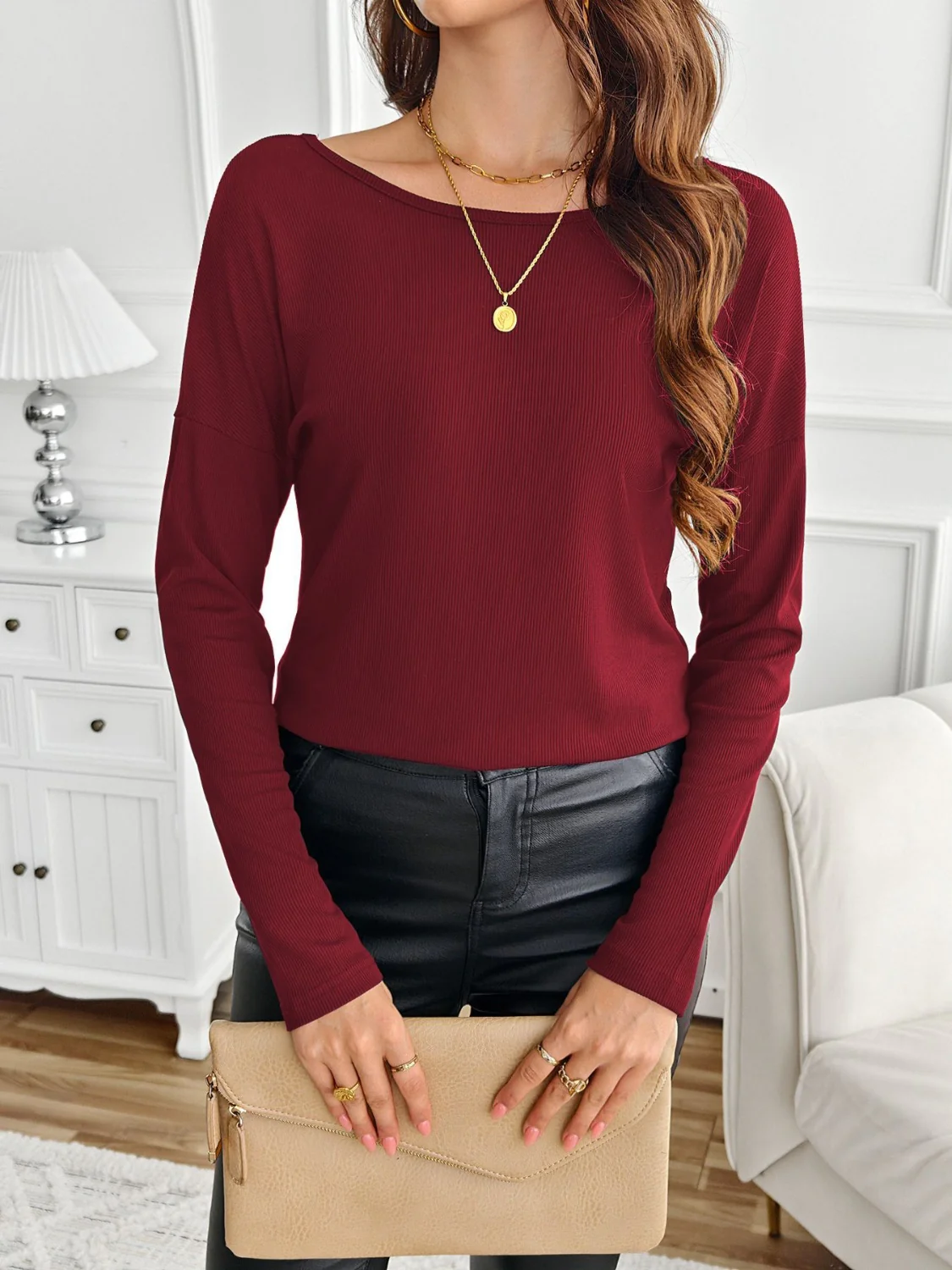 Lace Detail Butterfly Back Round Neck Long Sleeve T-Shirt - Image 17