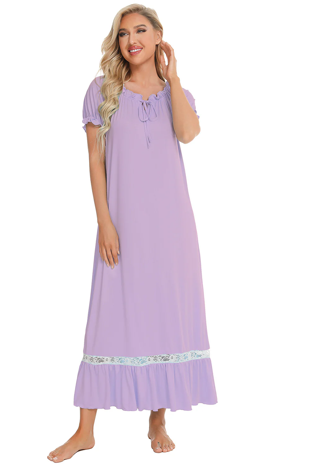 Lace Detail Short Sleeve Lounge Dress - Image 32