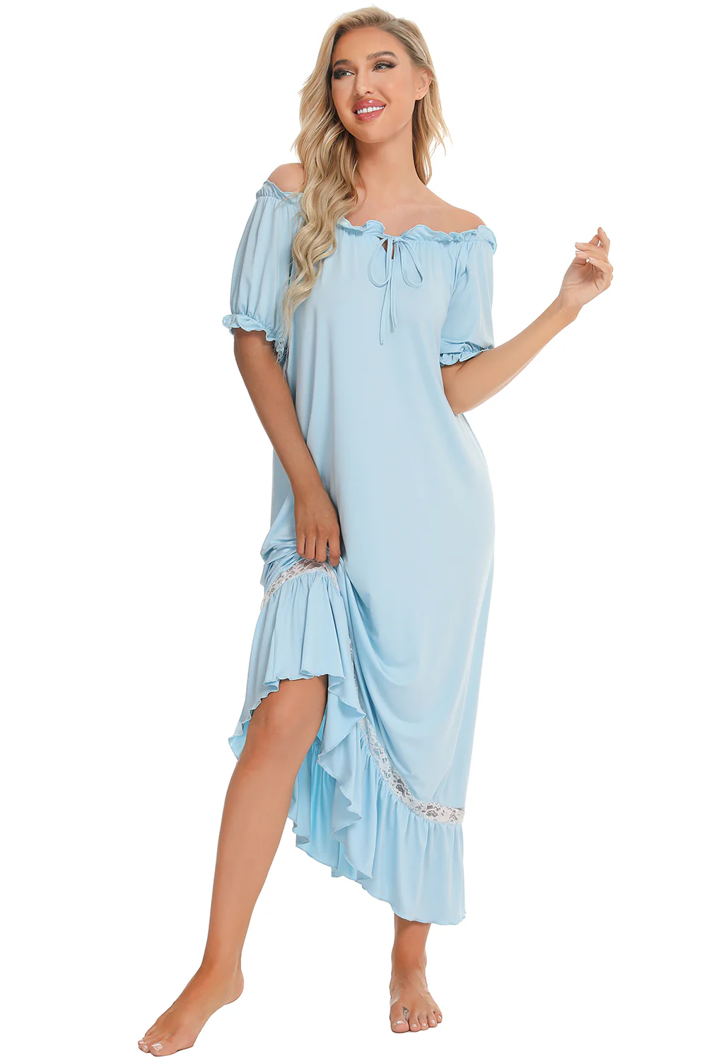 Lace Detail Short Sleeve Lounge Dress - Image 4