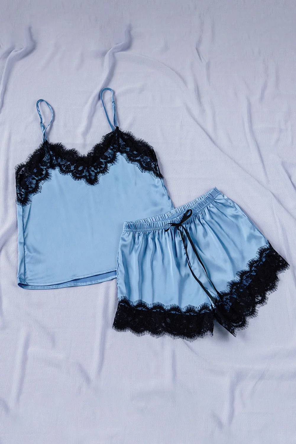 Lace Detail Spaghetti Strap Top and Shorts Lounge Set - Image 9