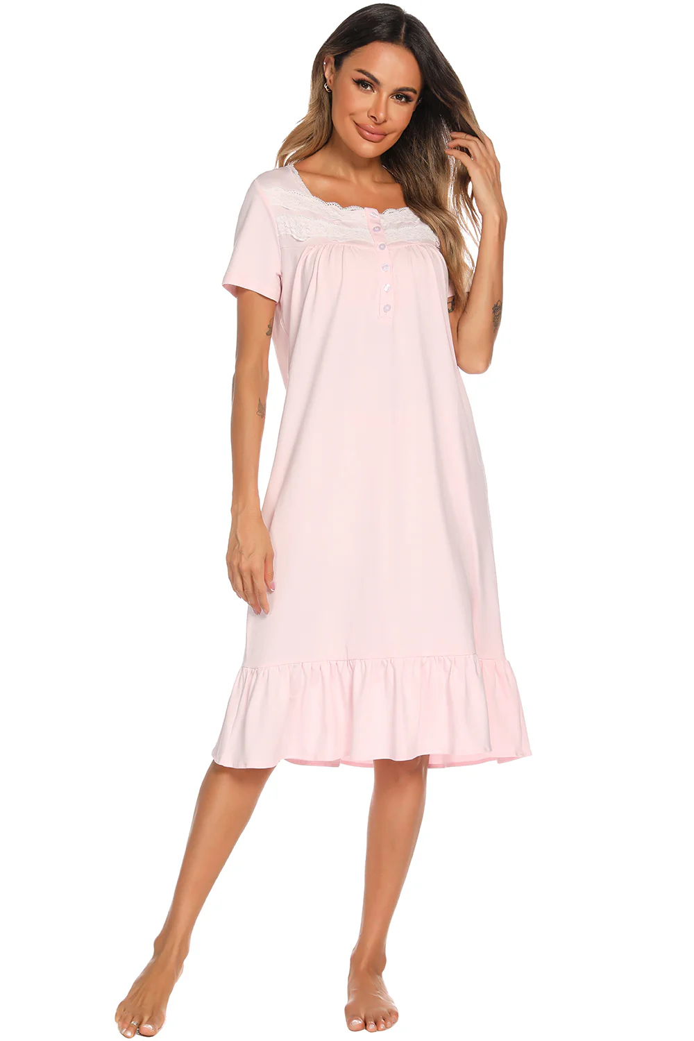 Lace Detail Square Neck Lounge Dress - Image 4
