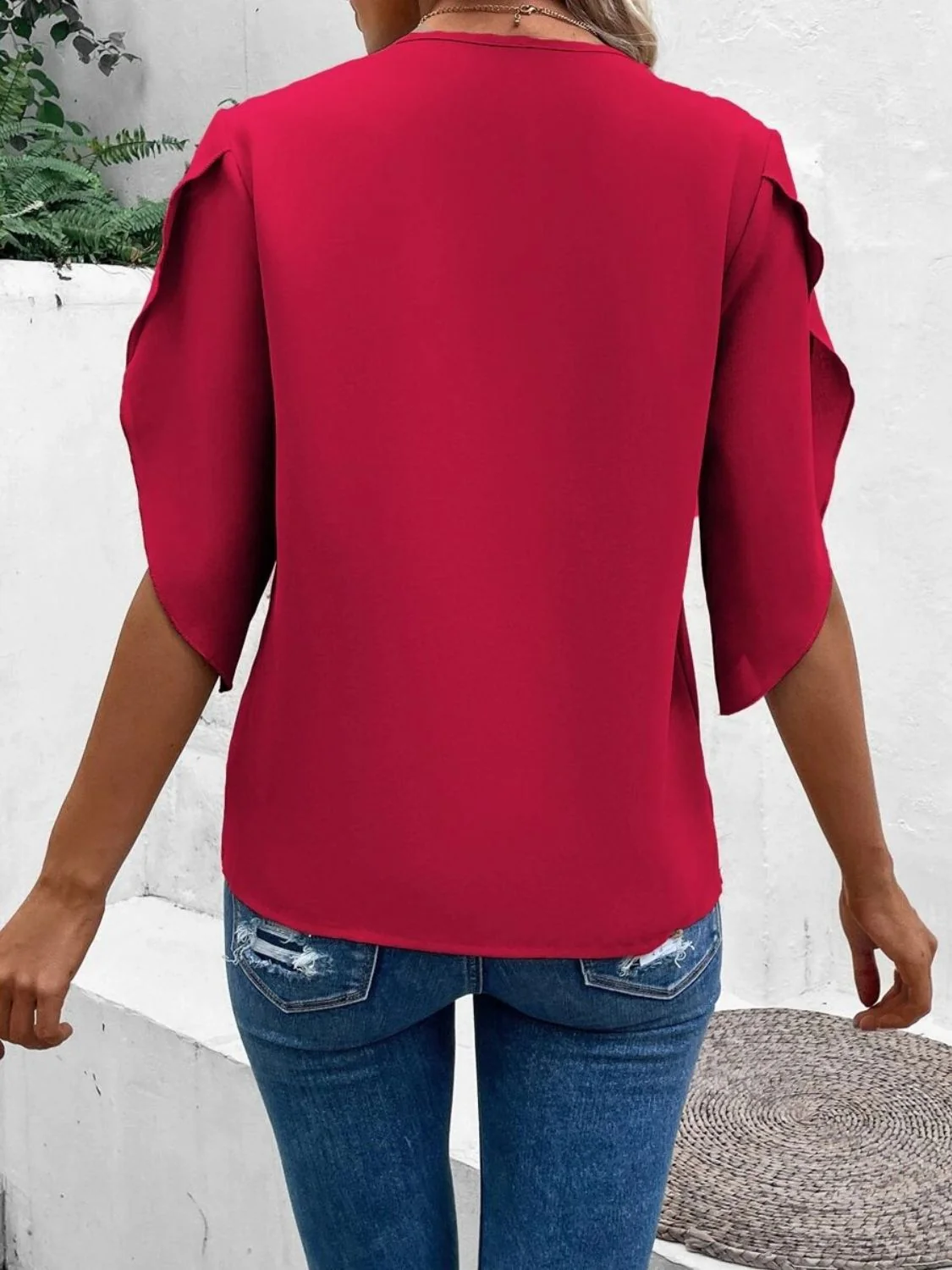 Lace Detail V-Neck Half Sleeve Blouse - Image 17