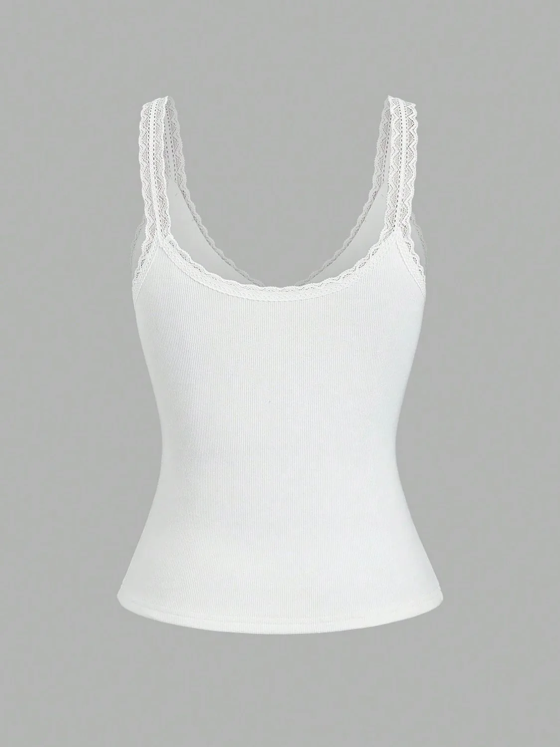 Lace Detail V-Neck Wide Strap Tank - Image 2