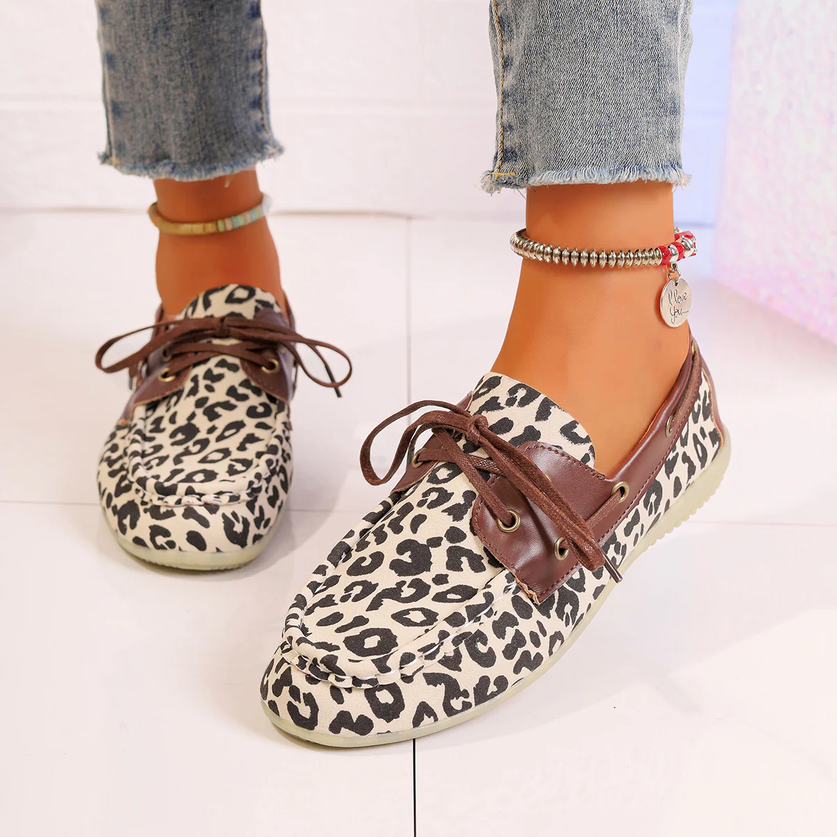 Lace Up Leopard Slip-Ons - Image 3