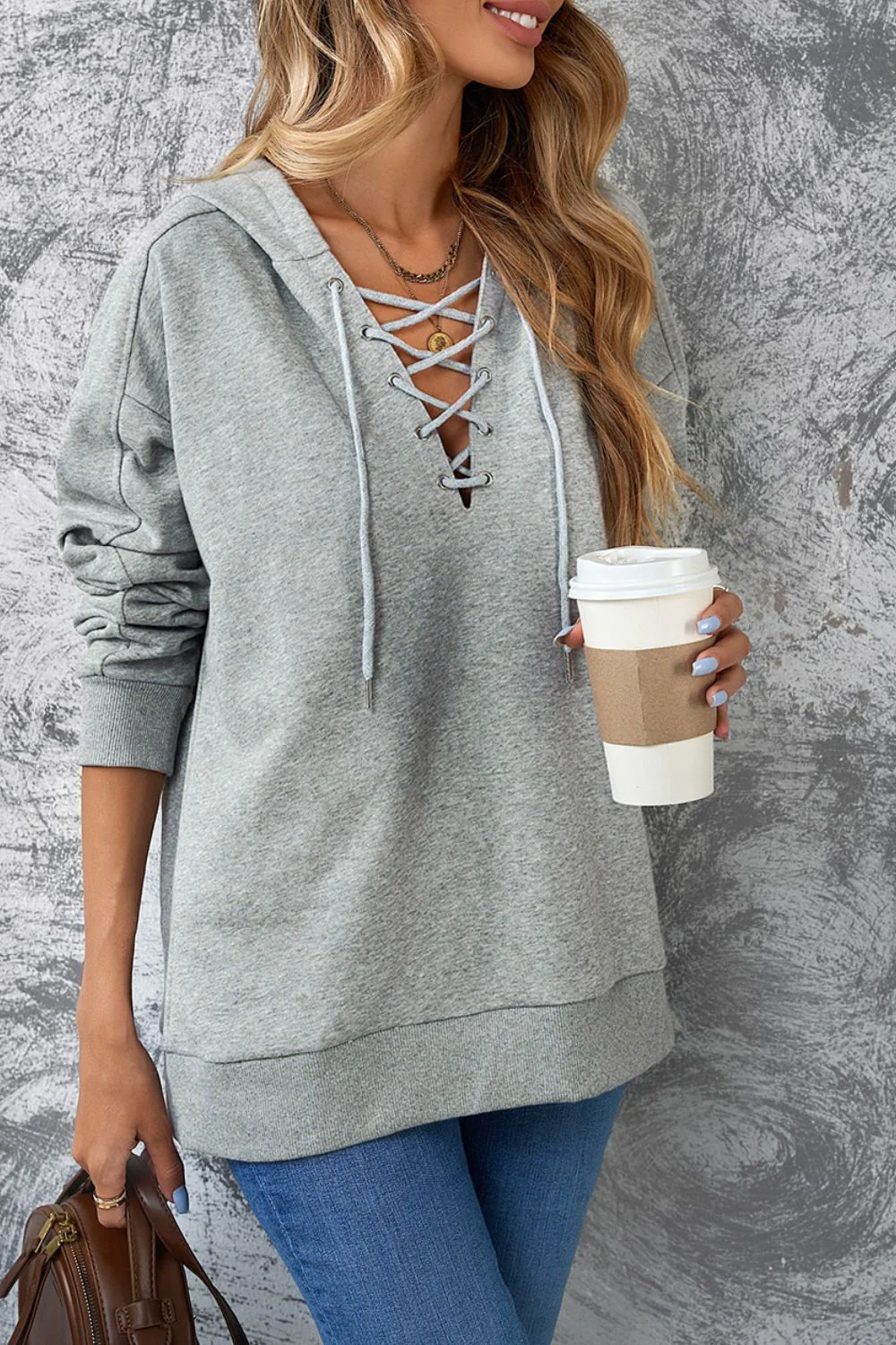 Lace Up Long Sleeve Hoodie - Image 4