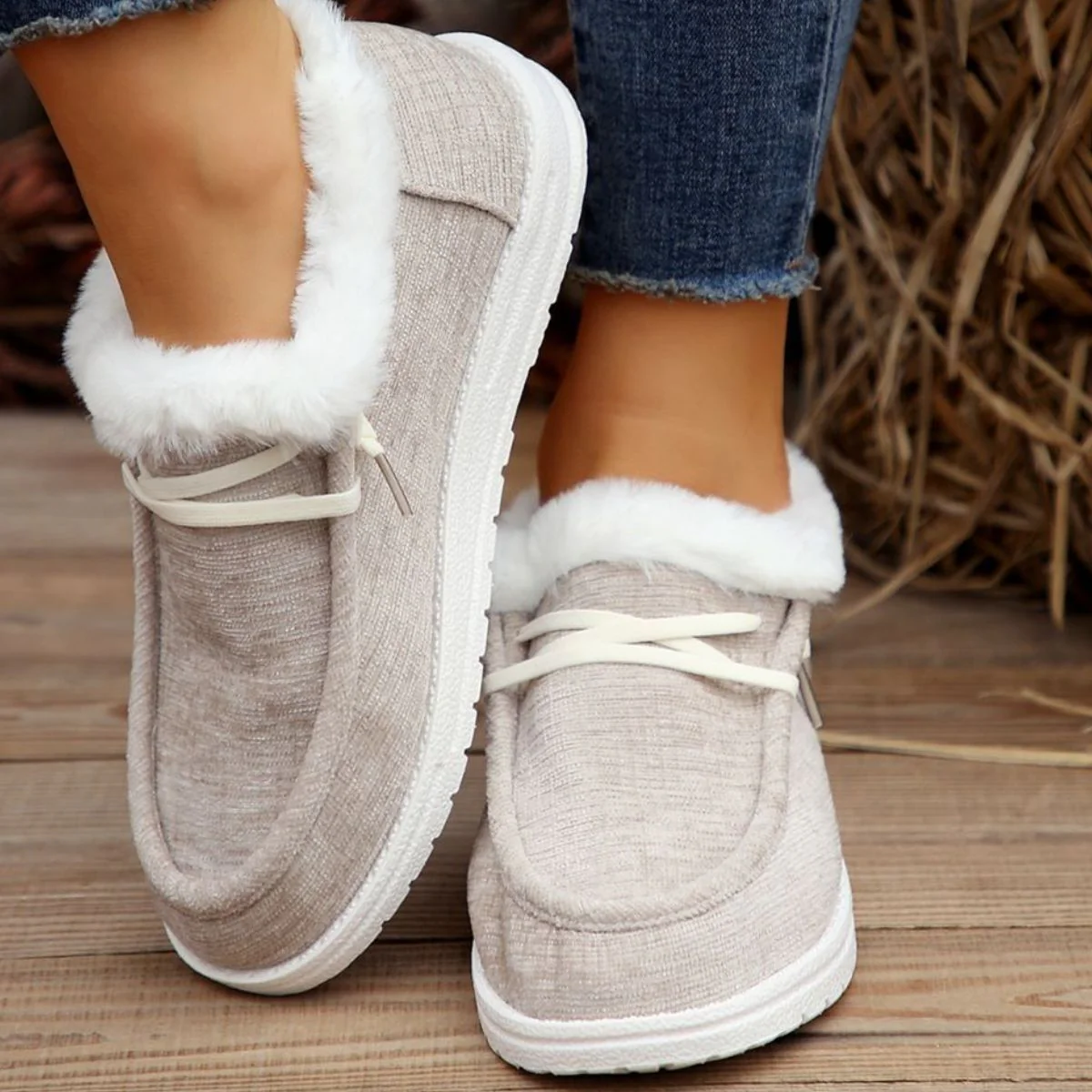 Lace Up Round Toe Furry Sneakers - Image 4