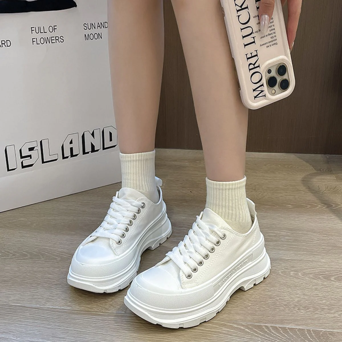 Lace Up Round Toe Platform Sneakers - Image 4