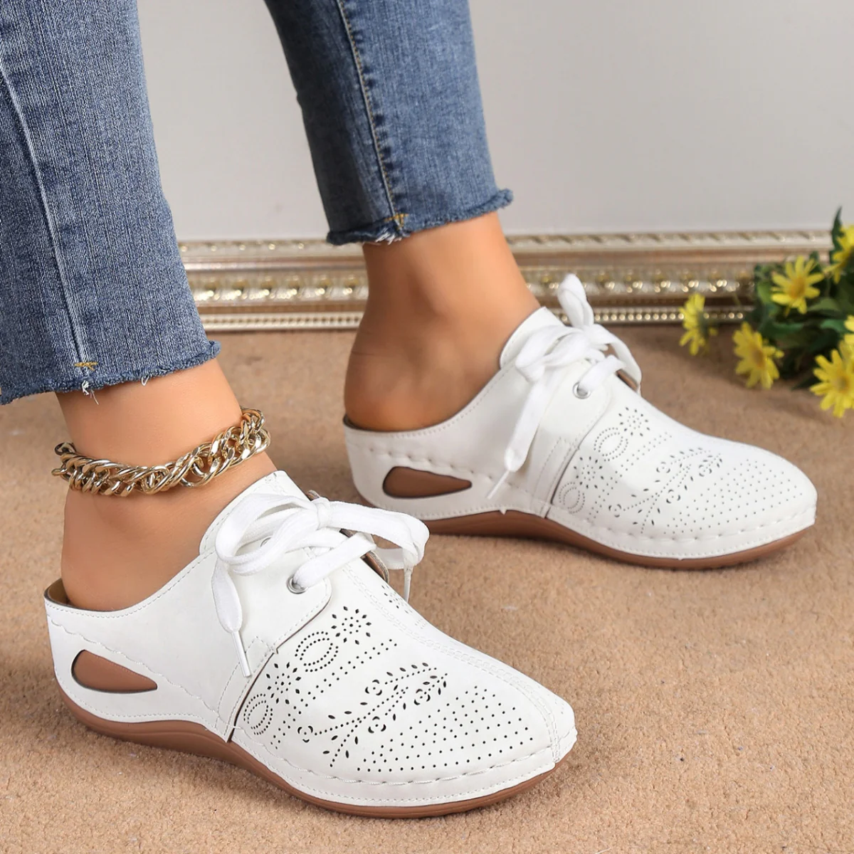 Lace-Up Round Toe Wedge Sandals - Image 11