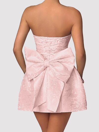 Lace-Up Sleeveless Satin Mini Dress with Bow - Image 2