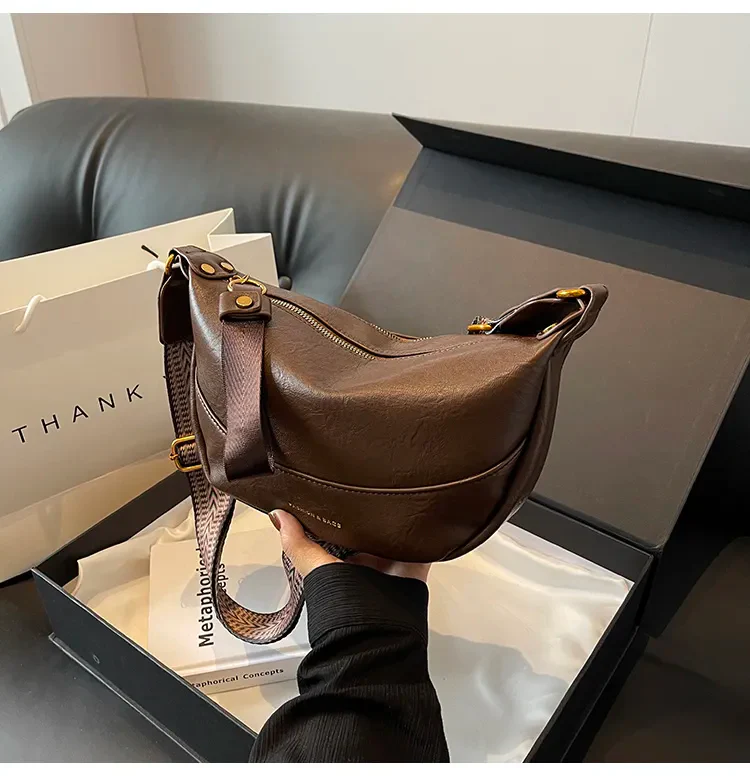 Leather Shoulder Bag with Woven Strap - Image 9
