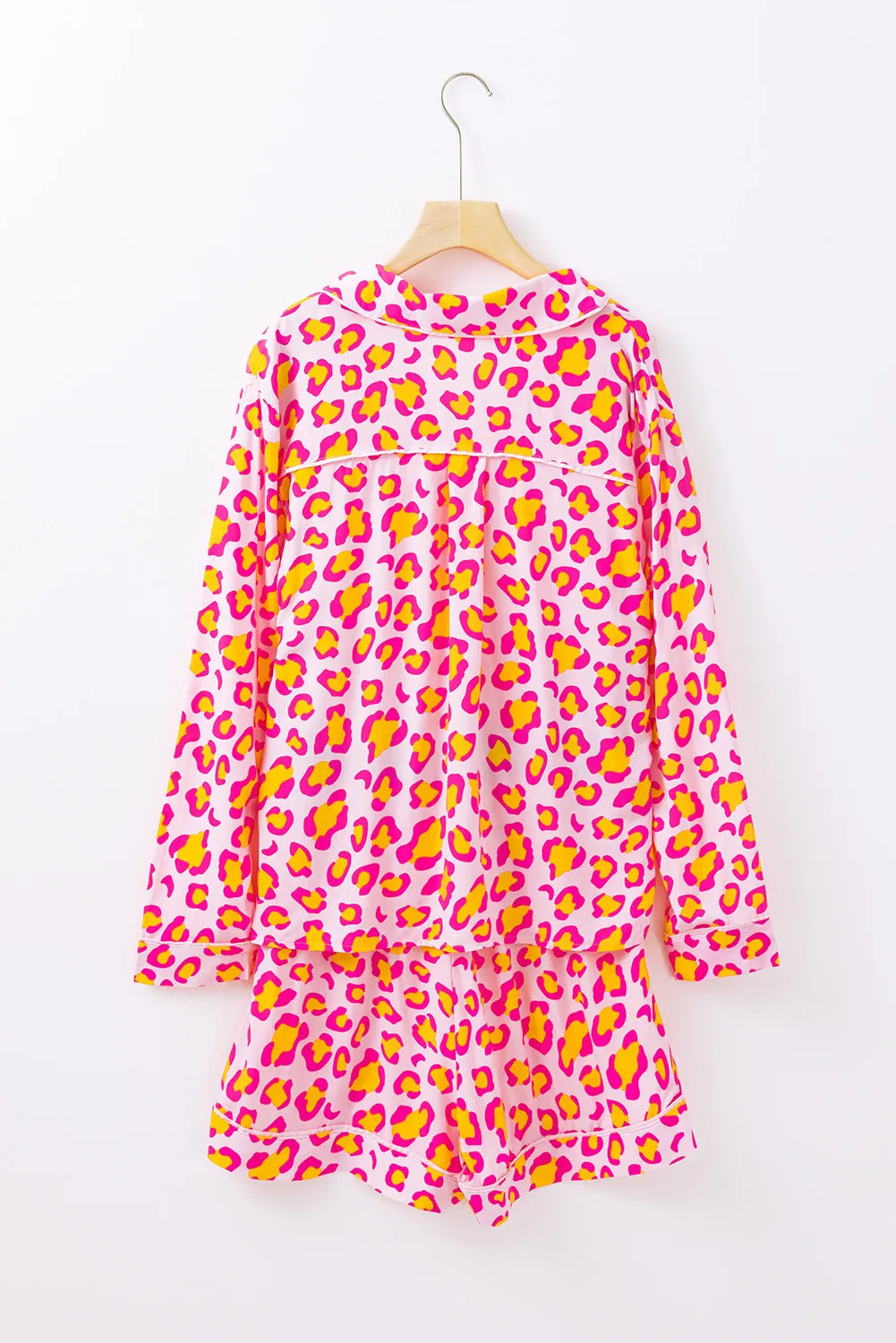 Leopard Collared Neck Long Sleeve Top and Shorts Lounge Set - Image 9