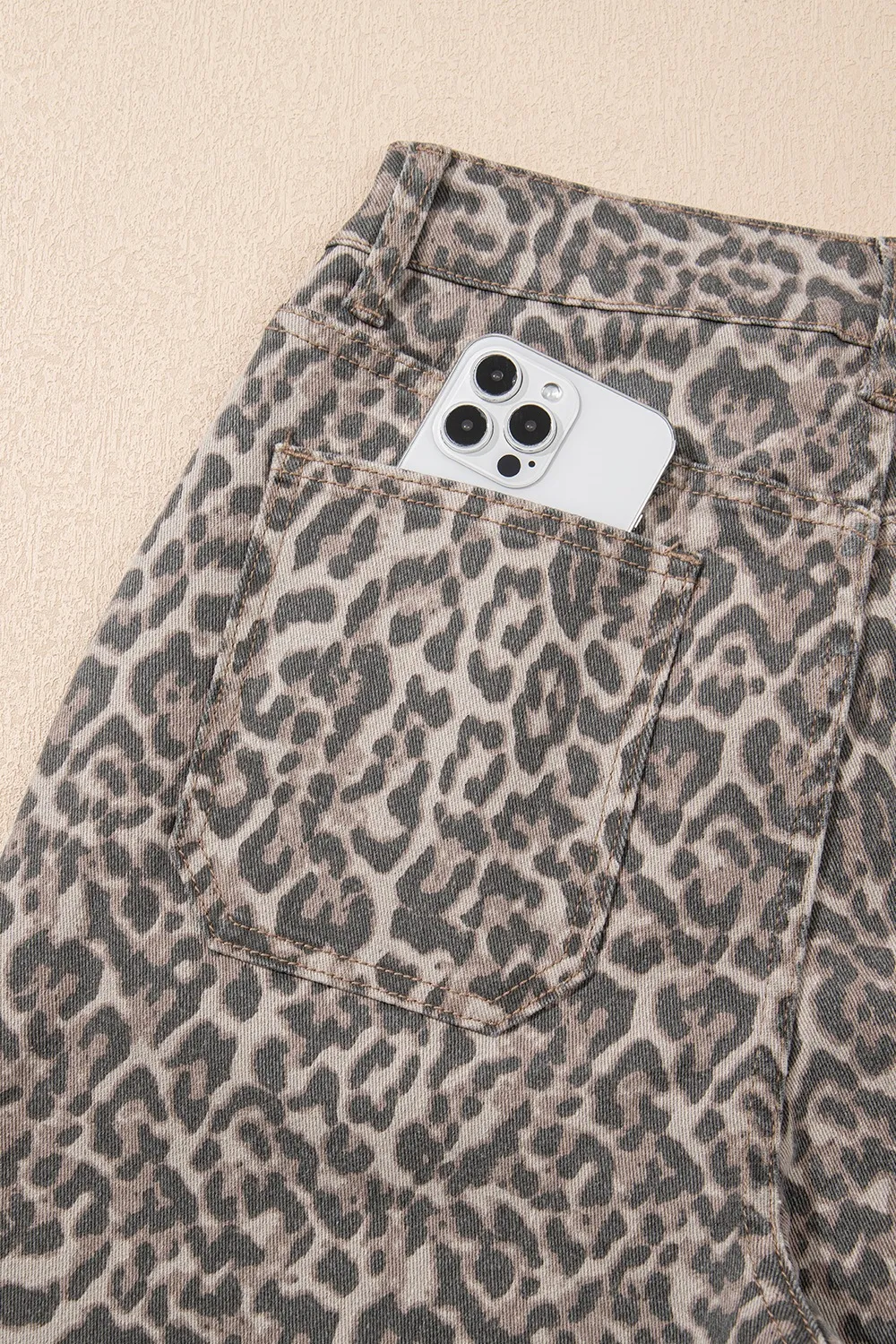 Leopard Frayed Edge Wide Leg High Waist Jeans - Image 6