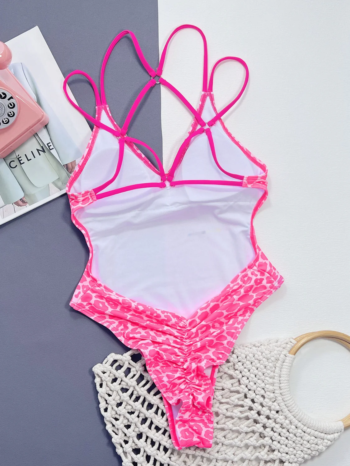 Leopard Plunge Spaghetti Strap One-Piece Swimwear - Image 5