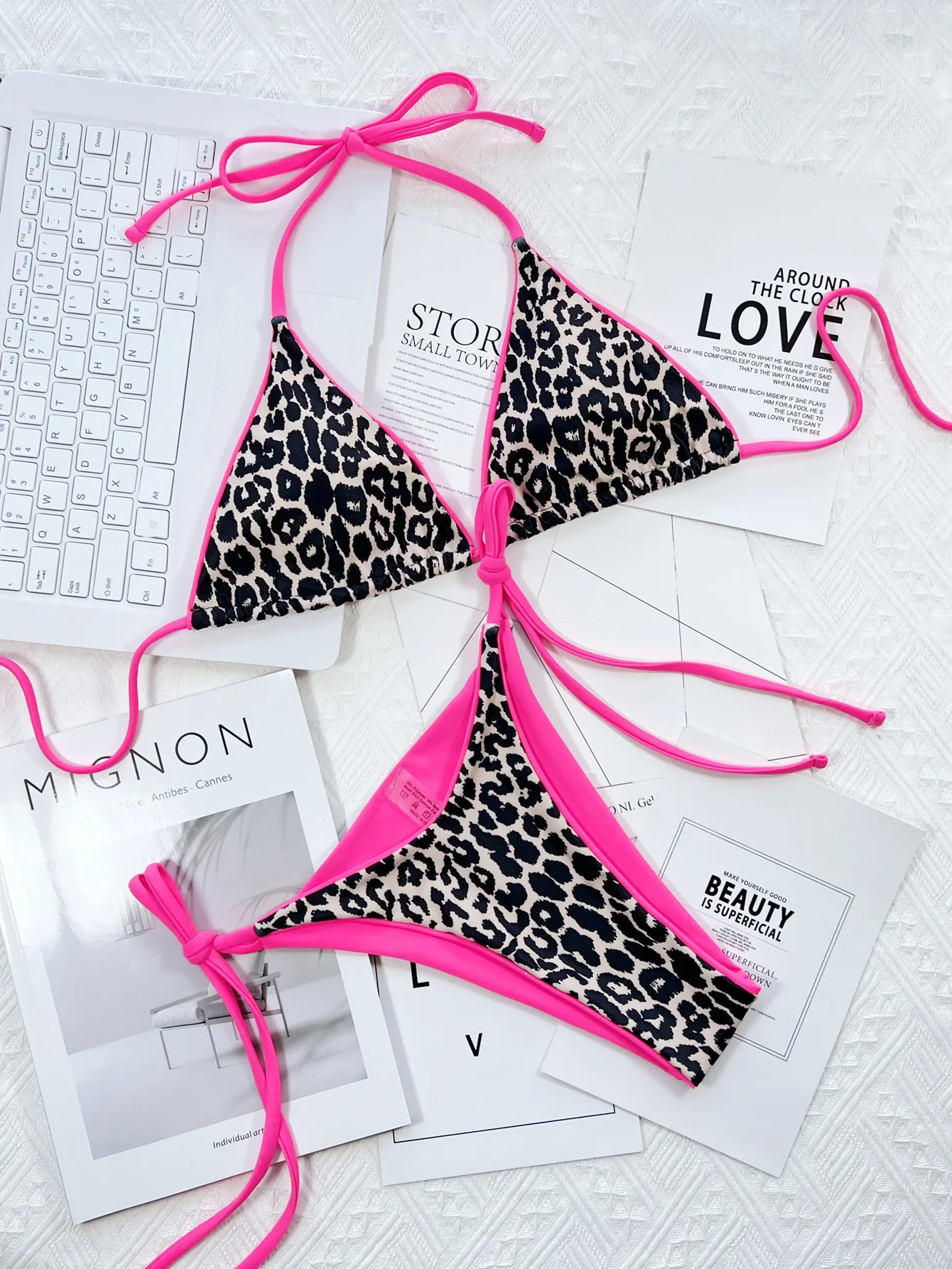 Leopard Print Halter Neck Tie Side Bikini Set - Image 23