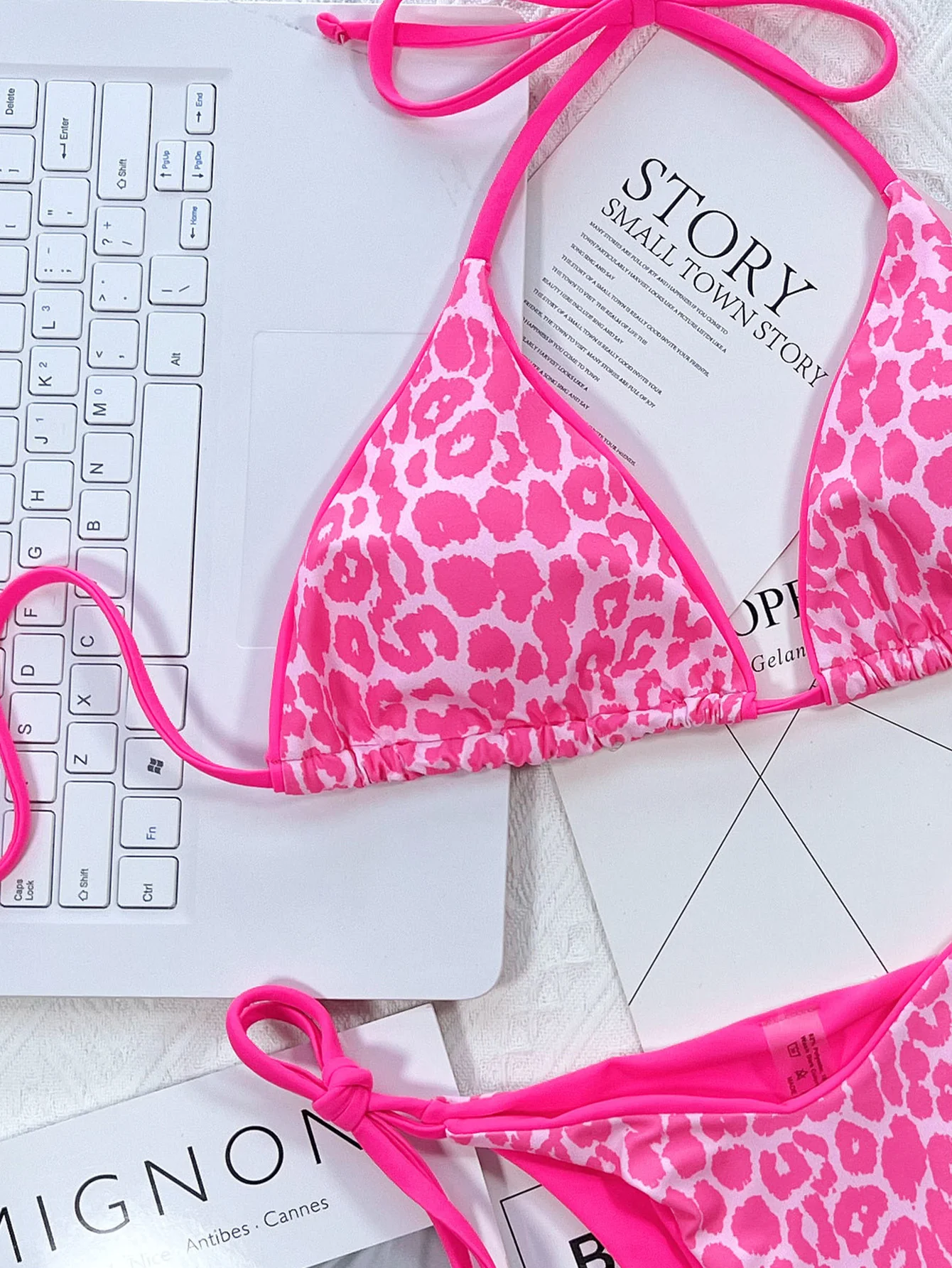 Leopard Print Halter Neck Tie Side Bikini Set - Image 3