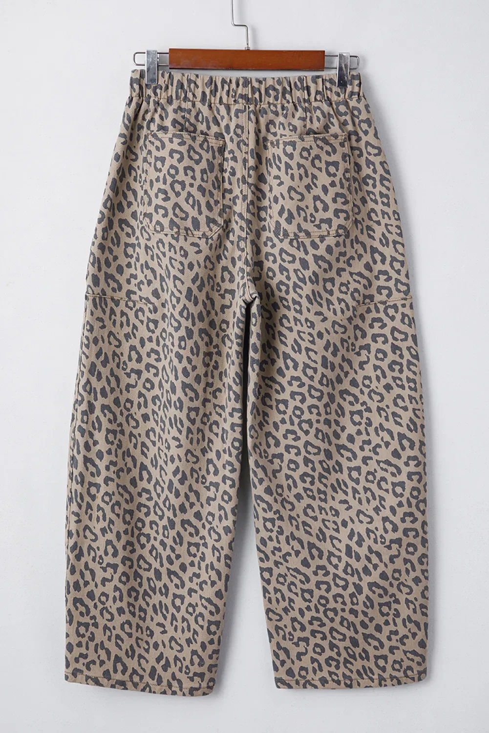 Leopard Printed Drawstring Waist Pocketed Wide Leg Jeans - Image 4