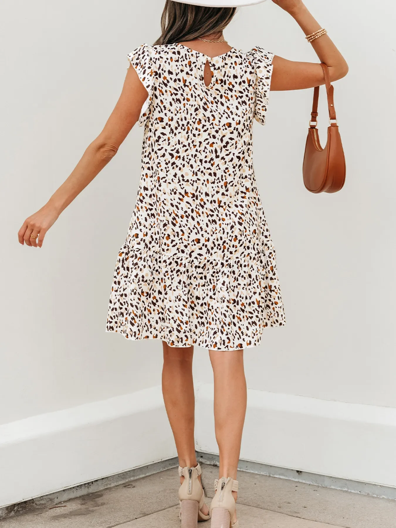 Leopard Ruffled Flutter Sleeve Keyhole Back Mini Dress - Image 5
