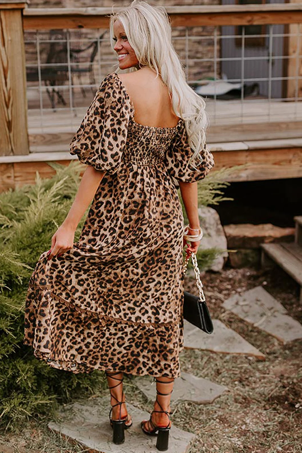 Leopard Square Neck Puff Sleeve Maxi Dress - Image 4