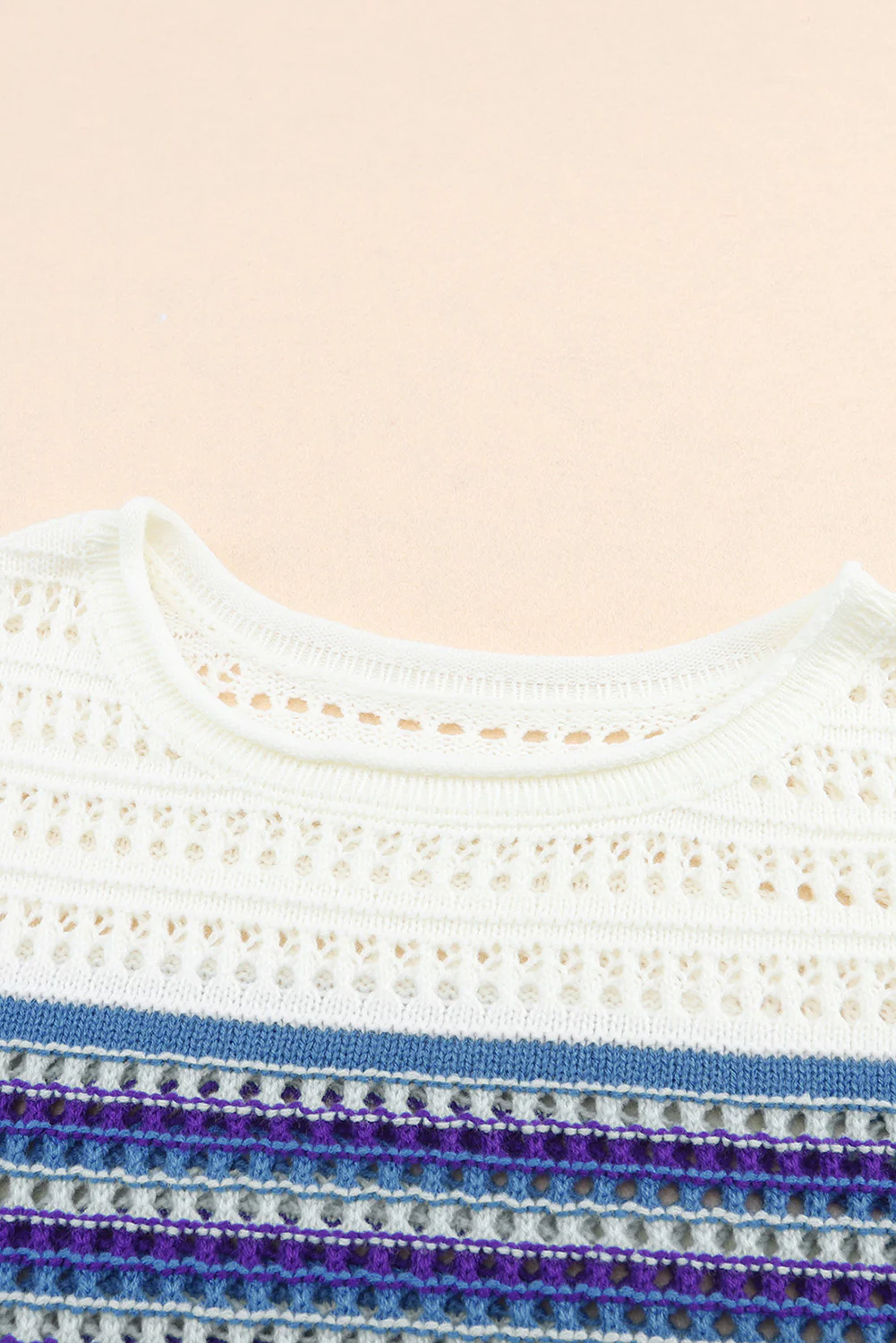 Leopard Striped Round Neck Crochet Knit Top - Image 8
