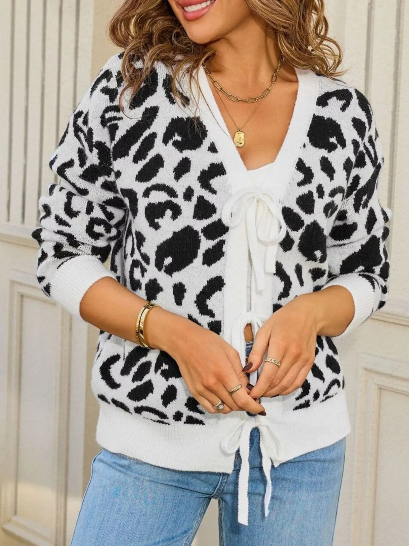 Leopard Tie-Front Cardigan - Image 2