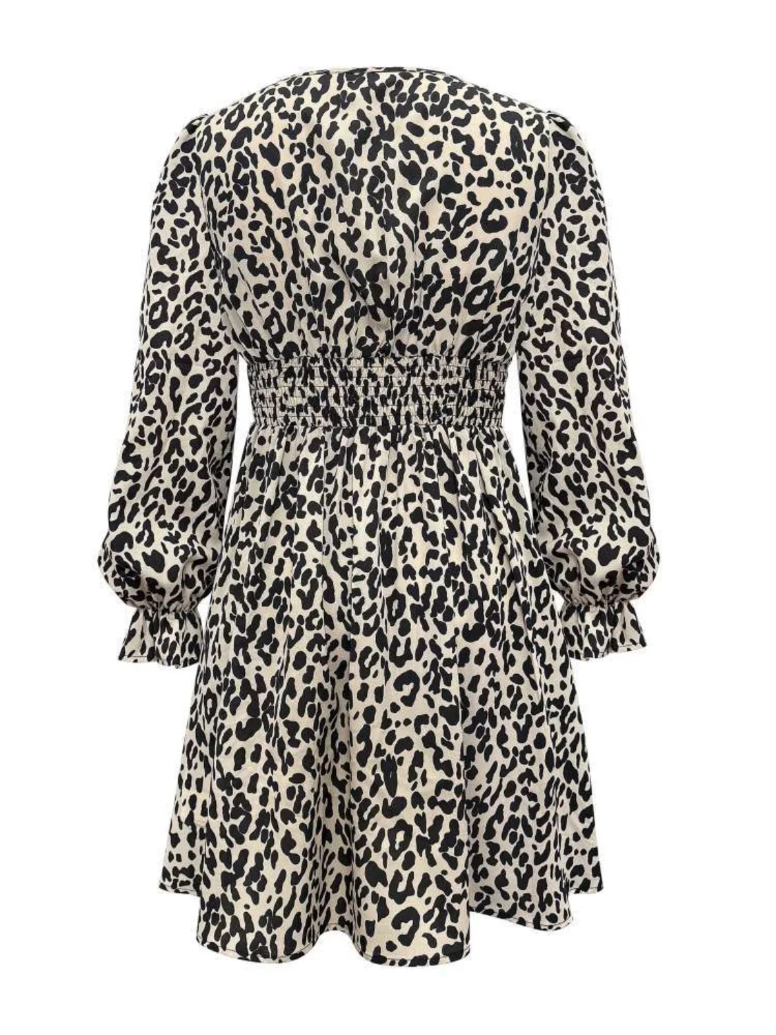 Leopard V-Neck Flounce Sleeve Dress - Image 5
