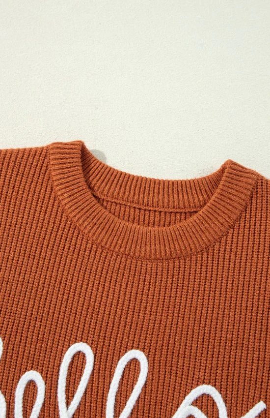 Letter Graphic Round Neck Long Sleeve Sweater - Image 9