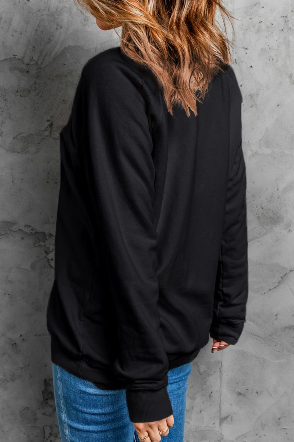 Letter Graphic Round Neck Long Sleeve Sweatshirt - Image 4