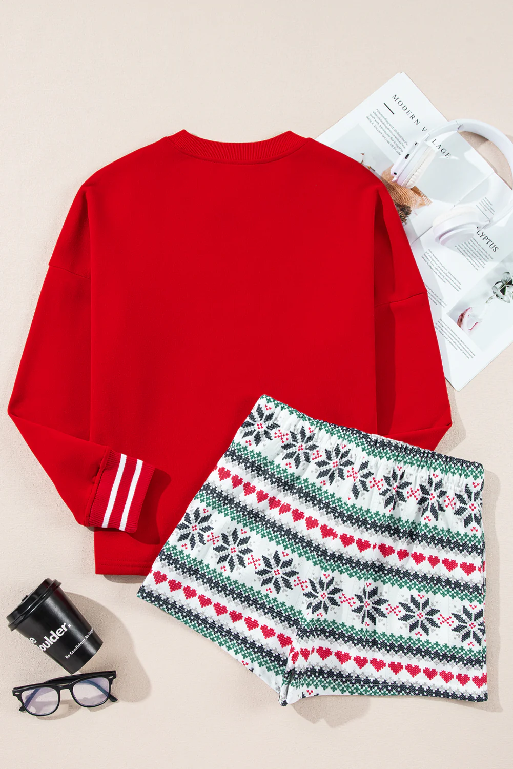 Letter Graphic Round Neck Top and Printed Shorts Lounge Set - Image 9