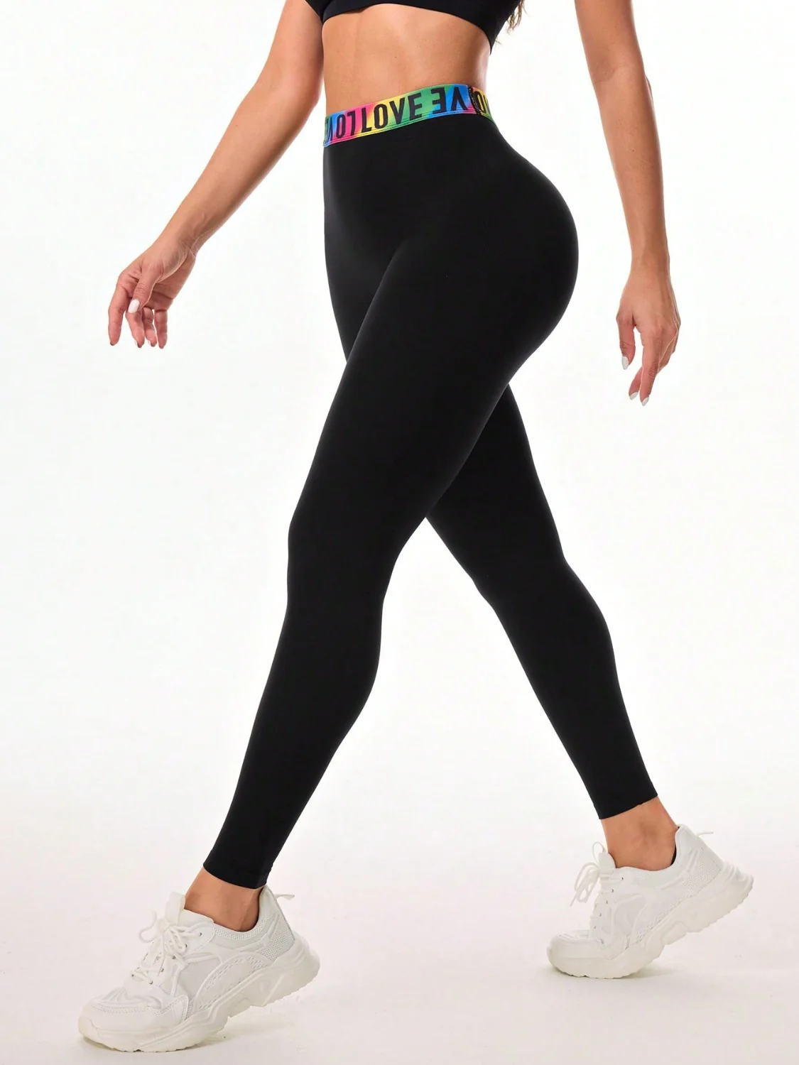 Letter Printed High Waist Active Leggings - Image 2