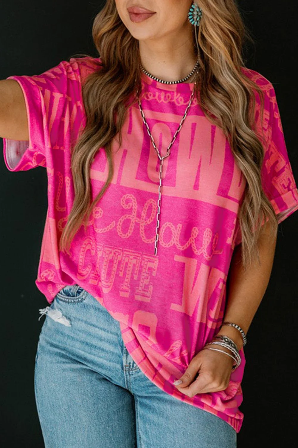 Letter Printed Round Neck Short Sleeve T-Shirt - Image 3